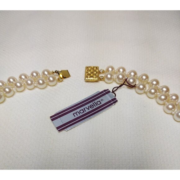 Marvella Double Strand Faux Pearl Necklace NWT, Gold Tone Box Clasp, Vintage - Picture 5 of 7